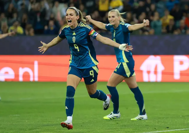 Kosovare Asllani celebrates her goal v Poland