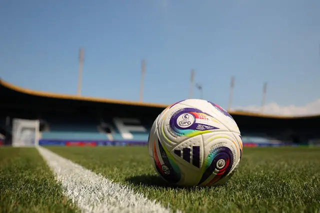 Match ball on the pitch at Allmend Stadion Luzern