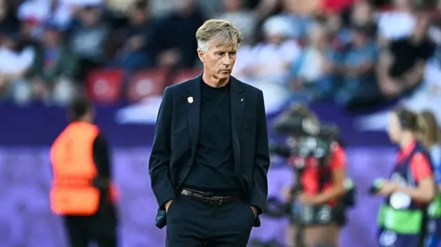 Netherlands' head coach Andries Jonker walks on the side of the pitch