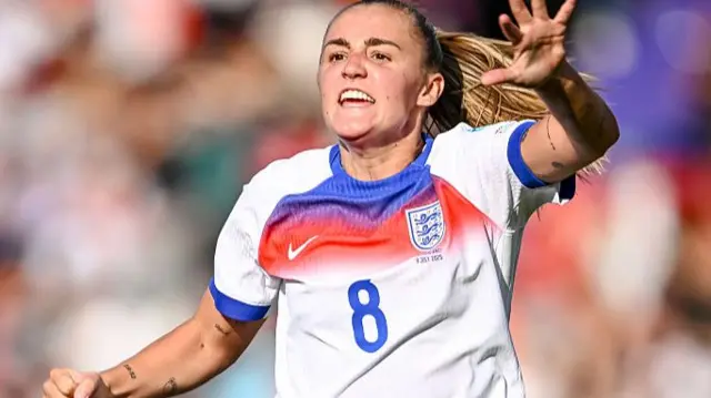 Stanway of England celebrates after scoring her team's second goal