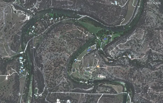 Satellite view of Camp Mystic, Texas, taken on 23 June