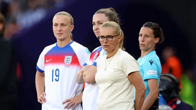 Sarina Wiegman, Head Coach of England, looks on