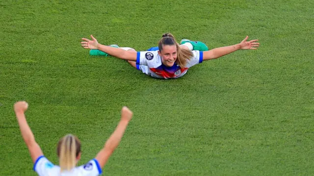 Ella Toone of England celebrates scoring her team's fourth goal
