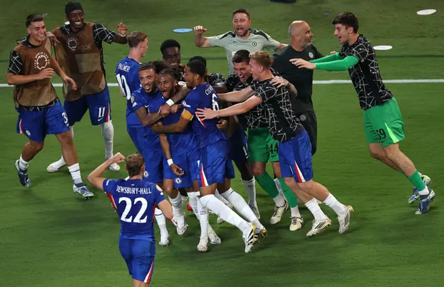 Chelsea celebrate after beating Benfica in the last 16