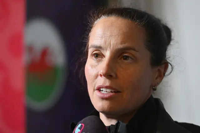 Rhian Wilkinson speaks to the media