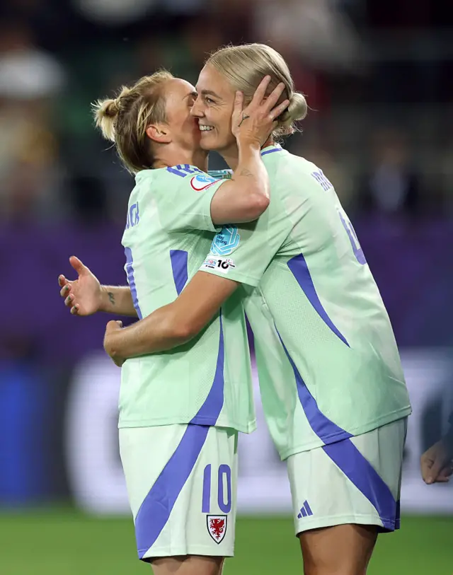Wales' Jess Fishlock embraces Sophie Ingle