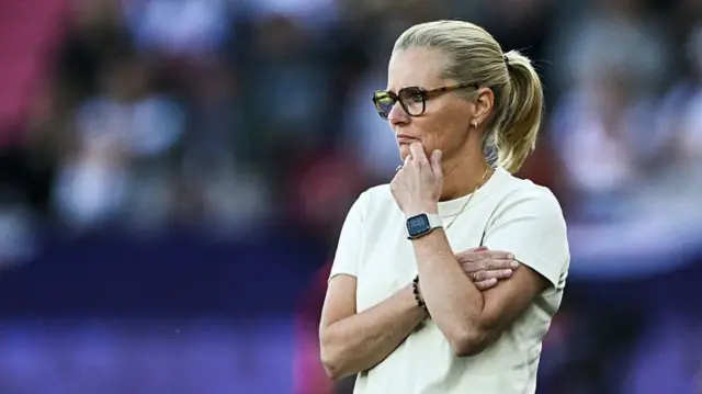 England's Dutch coach Sarina Wiegman looks on