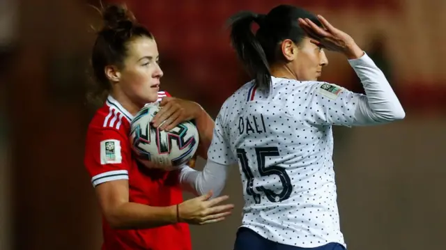Angharad James during Wales' game against France in 2022