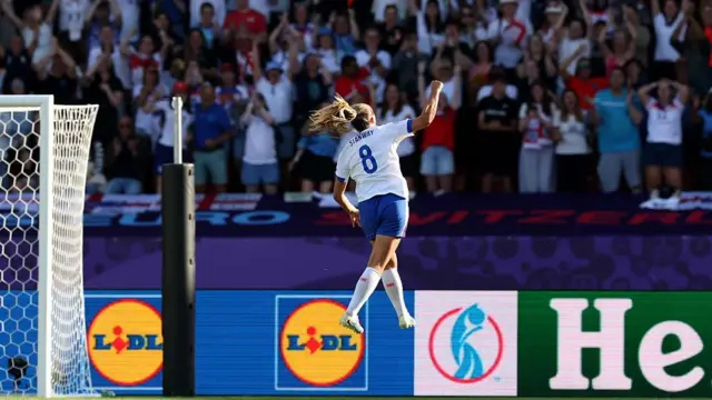Georgia Stanway of England celebrates scoring her team's second goal