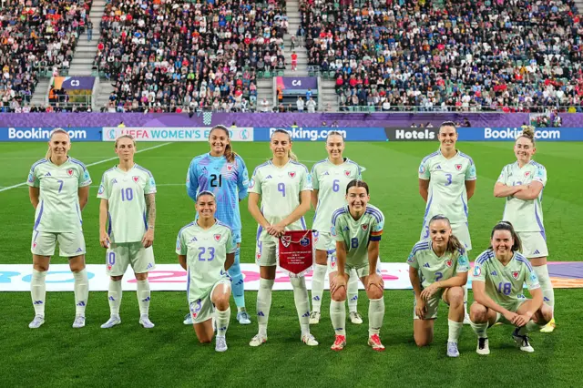 Wales players line up