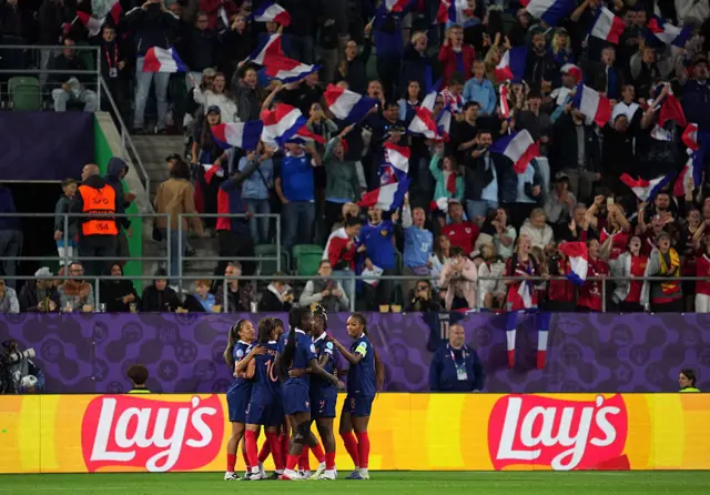France players celebrate Amel Majri's goal