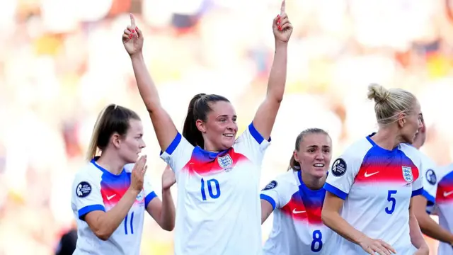 Ella Toone of England celebrates scoring her team's fourth goal