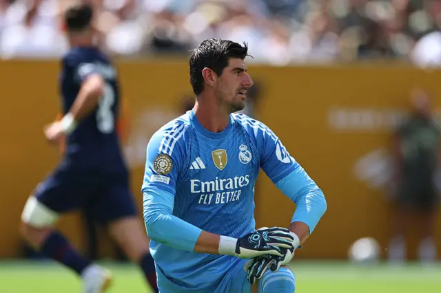 Courtois reacts after conceding the second goal for Real Madrid