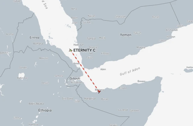 A map using tracking data showing the last movements of the Eternity C