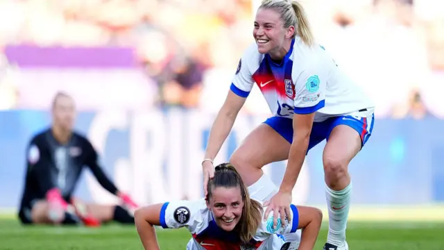 Ella Toone of England celebrates with teammate Alessia Russo