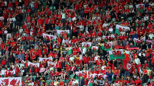 A general view inside the stadium as the fans of Wales show their support