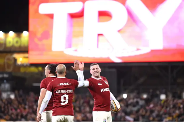 Finn Russell and Gibson - Park high fiveing
