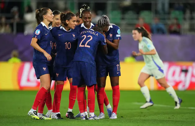 France players celebrate Kadidiatou Diani's goal