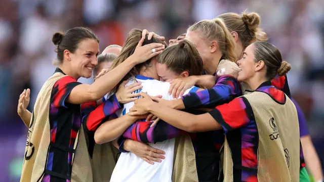 Ella Toone of England celebrates scoring her team's fourth goal
