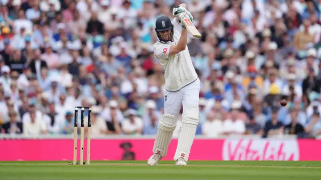 Zak Crawley bats vs India at The Oval.