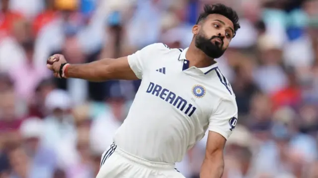 Akash Deep bowls on day two of the test at The Oval vs India.