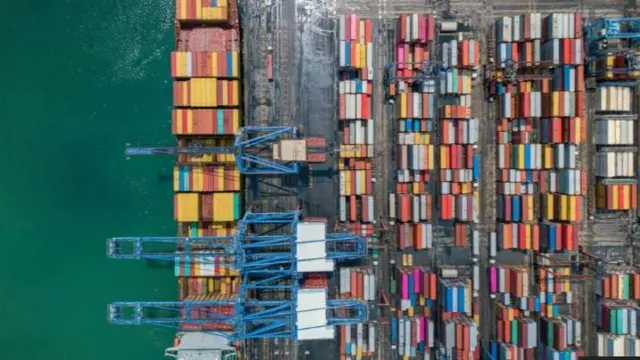Shipping containers on a dock in Asia