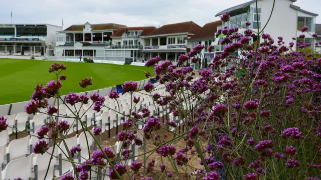 Kent cricket ground with flowers
