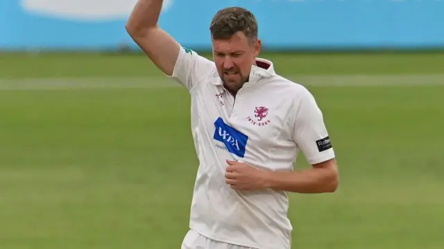 Jake Ball celebrates wicket