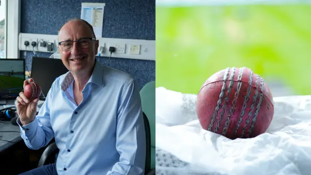 Jonathan Agnew with a artisan chocolate cricket ball