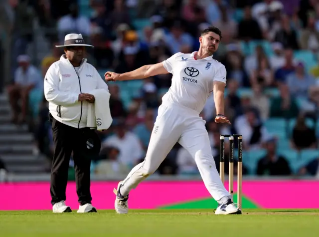 England's Josh Tongue bowls on day two of the Fifth Rothesay Men's Test at the Kia Oval, London.