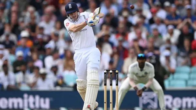 Harry Brook bats v India