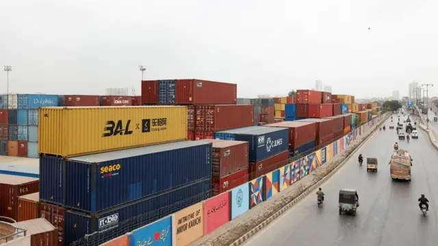 Shipping containers are pictured