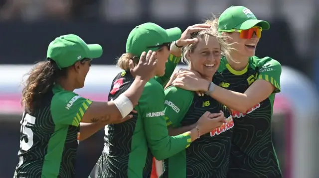 Southern Brave's Sophie Devine celebrates a wicket