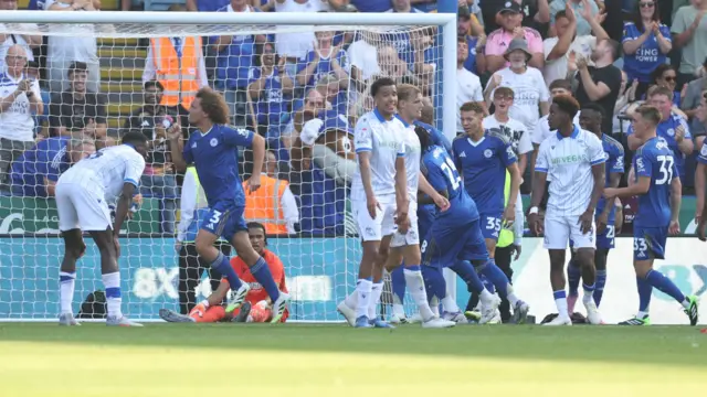 Wout Faes celebrates goal