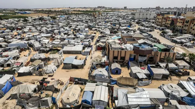A view of makeshift tent camps in Khan Younis