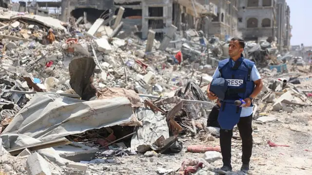 Al-Jazeera correspondent Anas al-Sharif near the Arab Ahli (Baptist) Hospital in Gaza City in October 2024