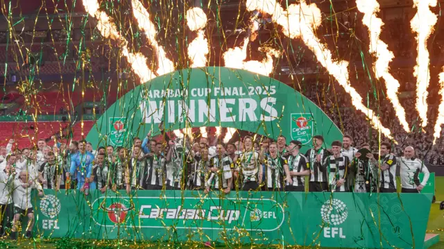 Newcastle celebrate winning the EFL Cup last season