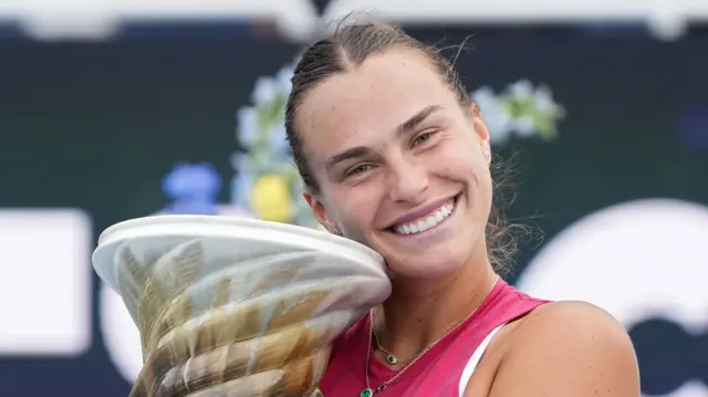 Aryna Sabalenka holds the Cincinnati trophy