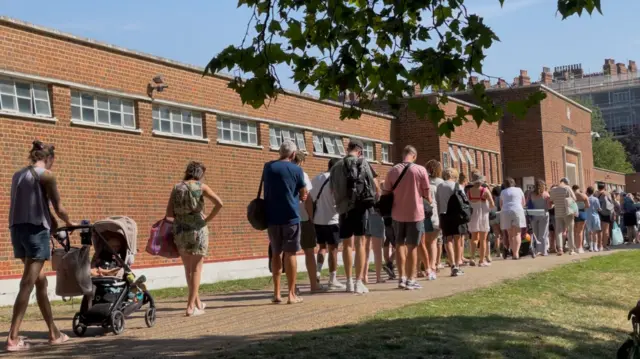 People queue up to go to Hampstead Heath's lido