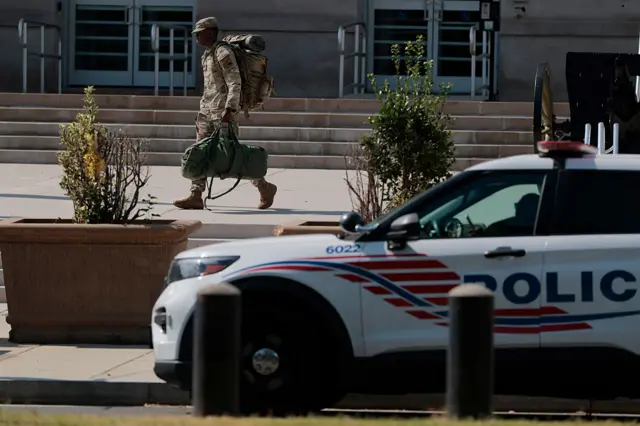 A member of the National Guard arrives to the Guard’s headquarters at D.C. Armory on August 12, 2025 in Washington, DC. President Trump announced he is placing the DC Metropolitan Police Department under federal control, and will deploy the National Guard to the District in order to assist in crime prevention in the nation’s capital. (Photo by Anna Moneymaker/Getty Images)