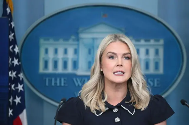 Karoline Leavitt speaks in the White House briefing room