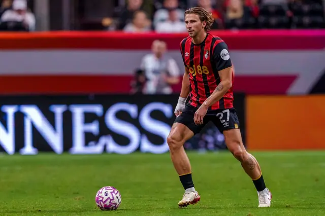Illia Zabarnyi on the ball while playing for Bournemouth