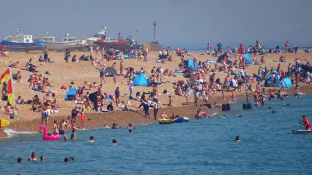 A busy beach in Hastings