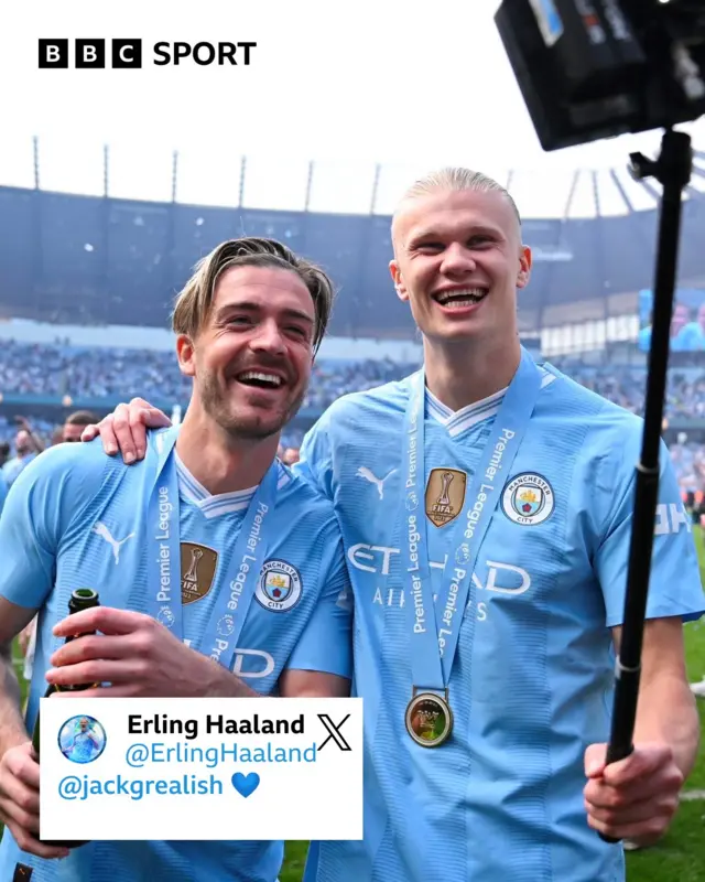 Erling Haaland posts a photo with Jack Grealish