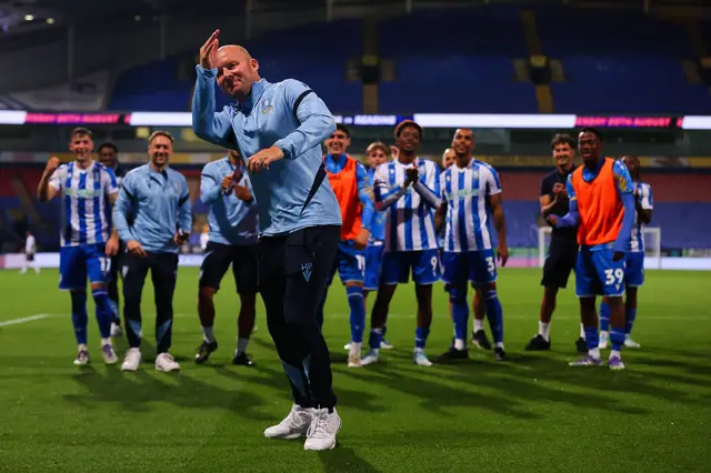 Henrik Pedersen, head coach of Sheffield Wednesday, celebrates
