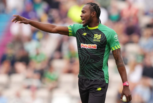 Southern Brave's Jofra Archer during The Hundred Men's match at the Utilita Bowl