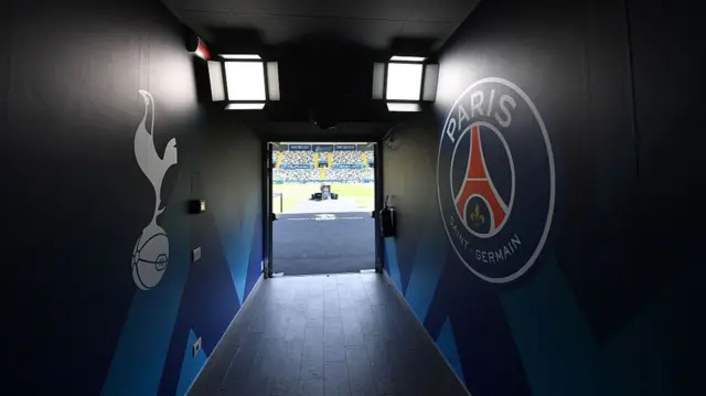 The player's tunnel at the Friuli Stadium prior to the UEFA Super Cup 2025 match between Paris Saint-Germain and Tottenham