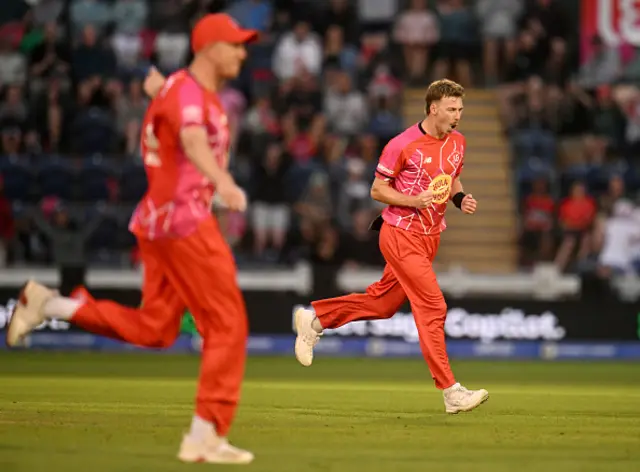 Riley Meredith of Welsh Fire celebrates