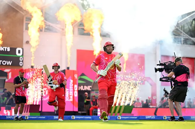 Jonny Bairstow of Welsh Fire walks out to bat during the The Hundred