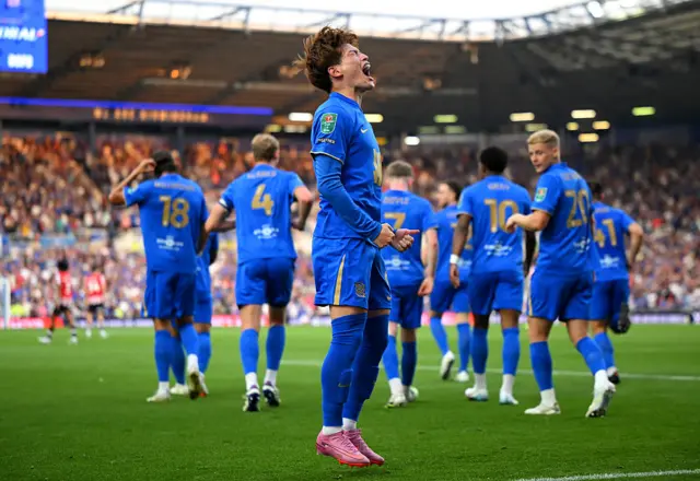 Kyogo Furuhashi of Birmingham City celebrates scoring his team's first goal